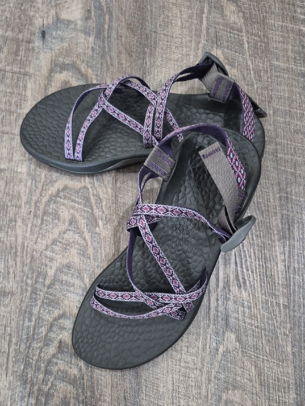 Chaco Women's Black Sandals with Purple Patterned Straps